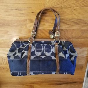 Authentic Coach denim and brown signature C bag